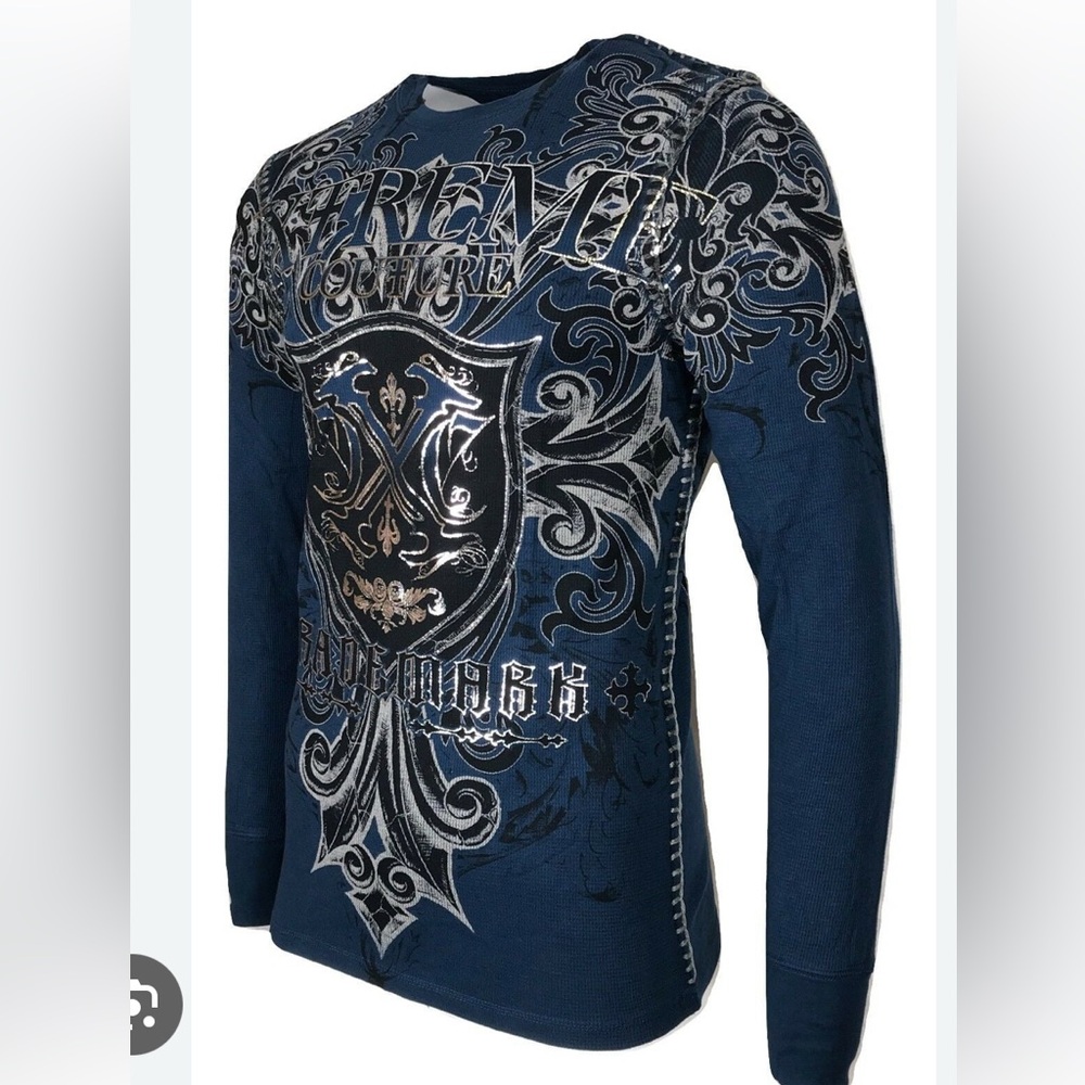 Extreme Couture Men's Blue Graphic Shirt 100%algodon